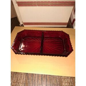 Vintage 1985 Avon 1876 Cape Cod Ruby Red Glass Condiment Dish in Original Box